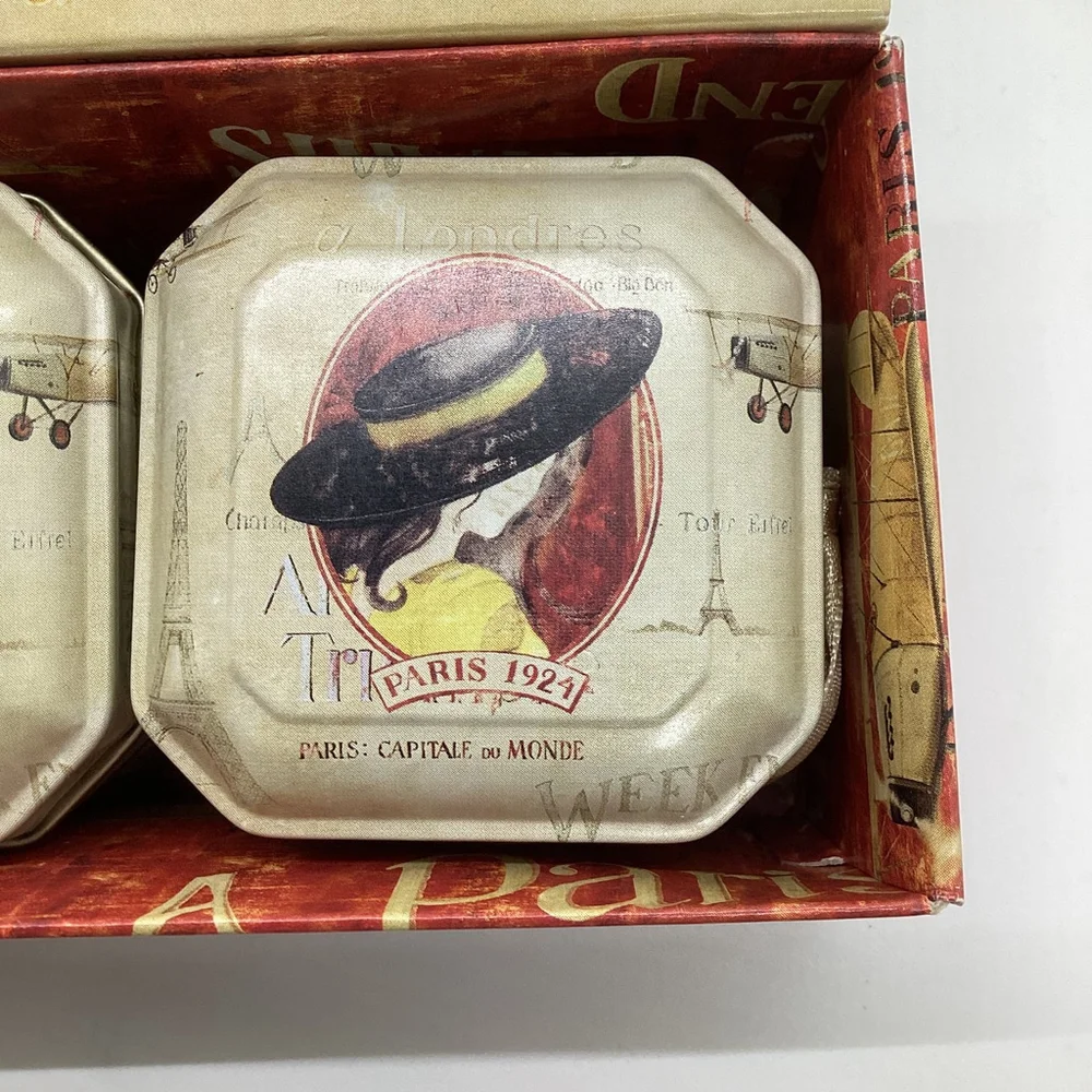 3 Candle Tins Honey Vanilla Vintage Paris Artwork NIB